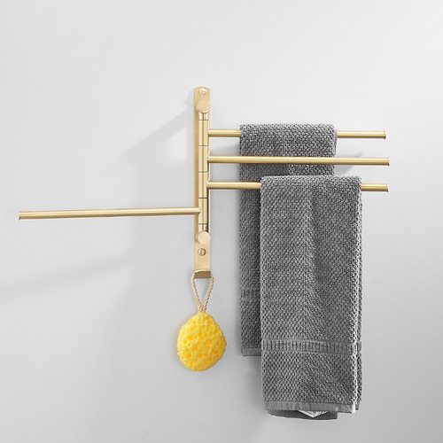 Nordic brass brushed movable towel bar creative rotating towel rack bathroom towel hanging rail golden storage rack