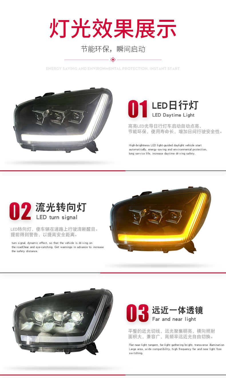 Suitable for 01-02 Toyota Rav4 Headlight Assembly Modified Led Daytime Running Light Flowing Water Turn Signal Lens Headlight