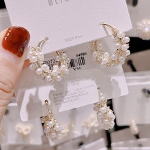 美薇法式复古甜美气质珍珠锆石耳扣小众设计感轻奢高级感个性耳环