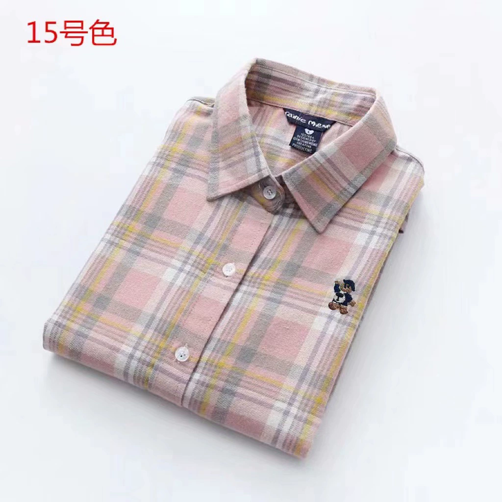 2025 Весна и осень, новый стиль, рубашка в клетку с длинным рукавом, женская рубашка в корейском стиле, легкая в сочетании, рубашка в клетку из чистого хлопка, фланель