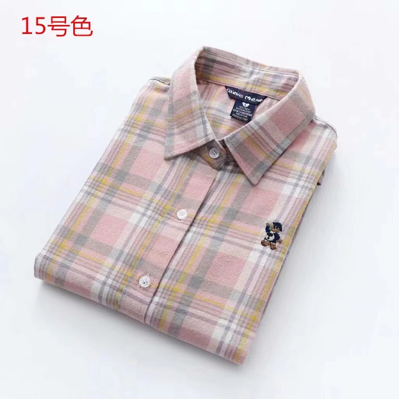 2026 Spring and Autumn New Style Brushed Plaid Shirt for Women, Long Sleeve Korean Version Versatile Pure Cotton Plaid Base Shirt, Flannel