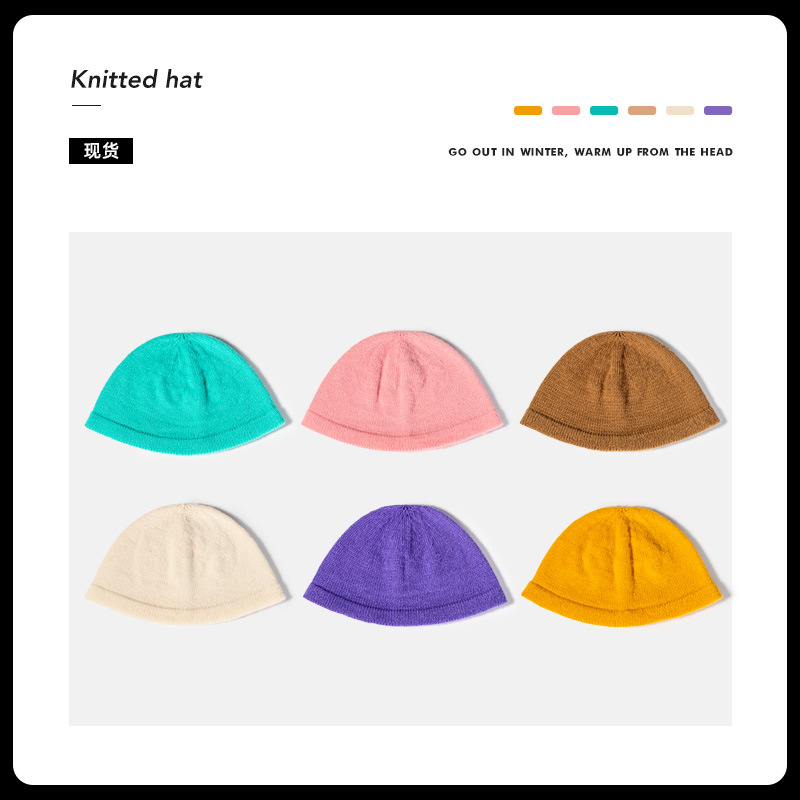 Sombrero de punto de piel de conejo de imitación para hombres y mujeres mismo estilo pareja europeo y americano Otoño e Invierno sombrero de punto sombrero de color caramelo moda todo partido