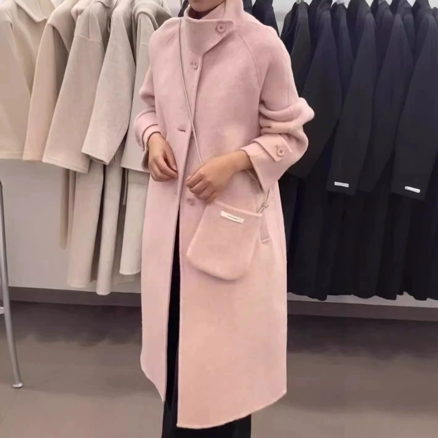 2024 осень и зима новый кросс-сумка куртка плеча однобортный воротник пряжка на коленях плюс повседневное корейское пальто