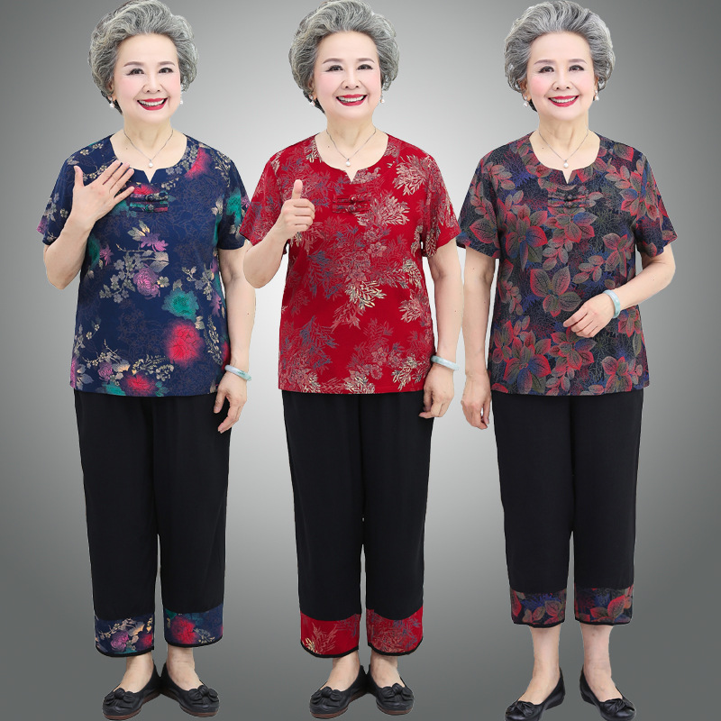 Mother summer cotton silk package middle-aged women's short-sleeved pullover 50-60 years old 70 elderly people sponk grandma