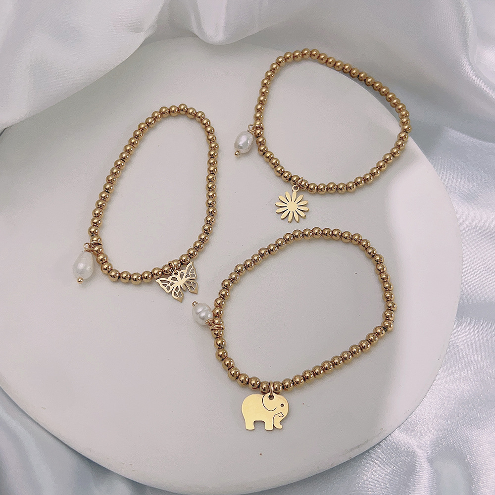 Simple Style Snake Dragonfly Butterfly Stainless Steel Beaded Plating Hollow Out Bracelets 1 Piece