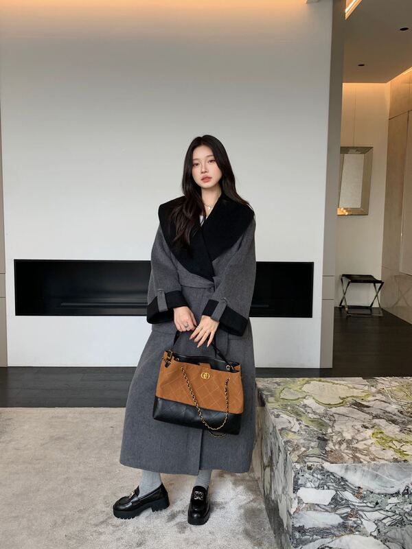 双面羊绒大衣女2025秋冬新款浴袍阔版大翻领双色慵懒宽松羊毛外套|undefined