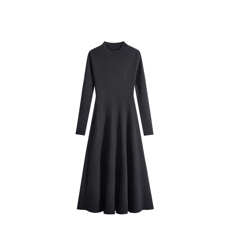 2026 New Autumn and Winter Women's Round-Neck Long Knitted Dress with Sweater and Coat, Suitable for Layering and Wearing over the Knee