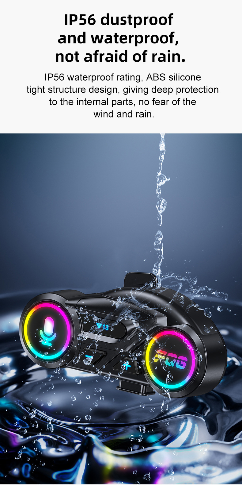 Cross-Border New Model Y13 Helmet Bluetooth Headset Fm Radio Colorful Waterproof Noise Reduction Long Battery Life Multi-Linkage Mobile Phone