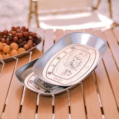 Outdoor tin fruit plate, seeds and snacks metal tray, Nordic retro potato chips dish, boat-shaped miscellaneous tray