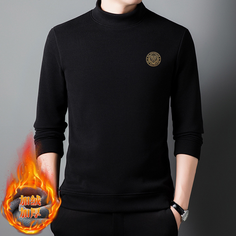 믿음 다시 남자 기모 기지 셔츠 가을과 겨울 양면 벨벳 세미 하이 칼라 남자 긴 소매 티셔츠 따뜻한 가을 옷