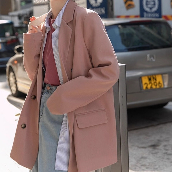 Pink Casual Blazer for Women, Autumn 2025 New Style, Petite Design, Gray Suit Jacket