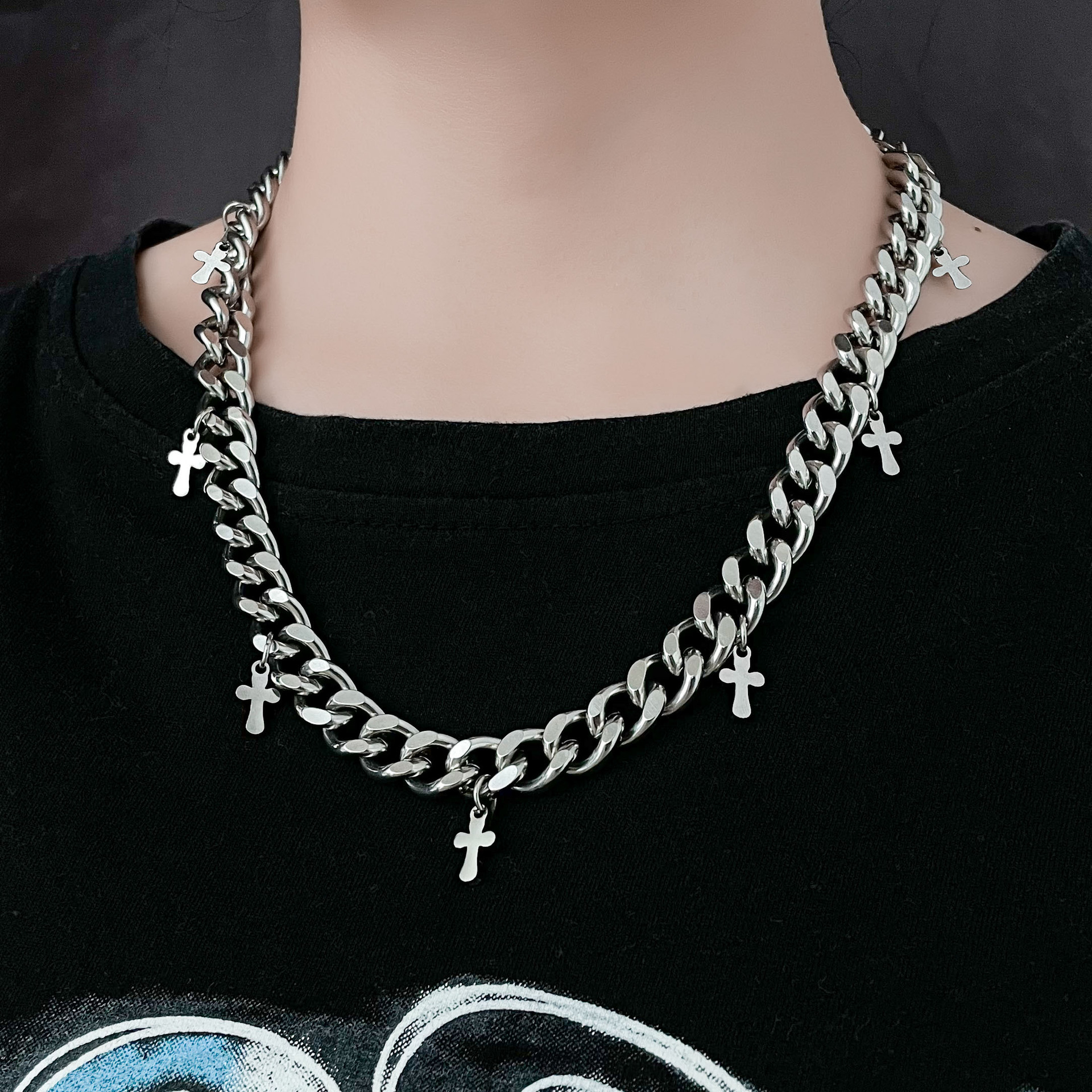 Hip-Hop Cool Style Cross Titanium Steel Unisex Necklace 1 Piece display picture 7