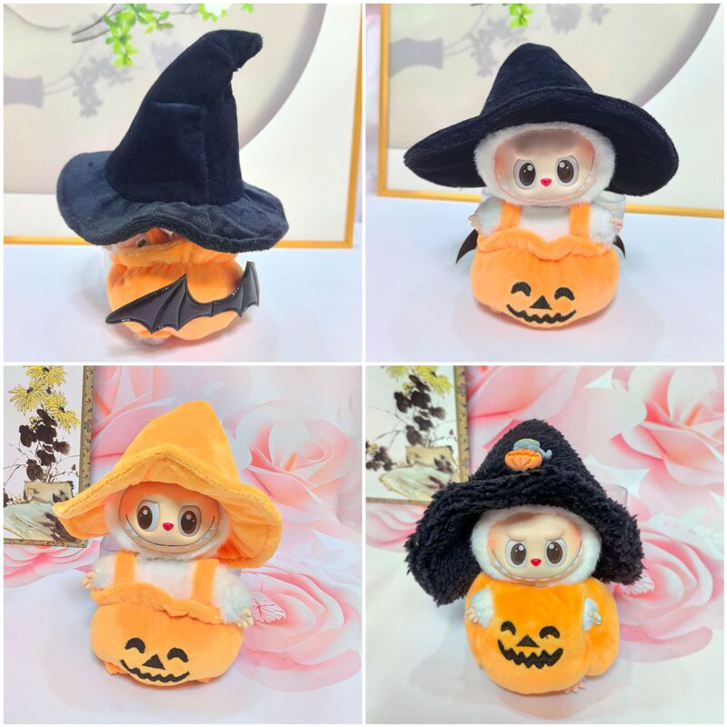 Doll Clothes 17cm Sitting Party Halloween Pumpkin Costume Plush Vinyl Hanging Decoration