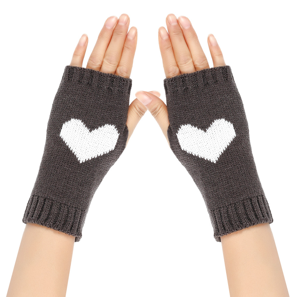 Κοντά μισά δάχτυλα για φοιτητικό γραφείο, μανίκια ροδακινί, πλεκτά γάντια αγάπης με ζεστή καρδιά_voghion.com