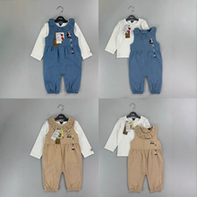 女童碎花衬衫宝宝荷叶边领上衣长袖T恤洋气百搭上衣外贸背带童装