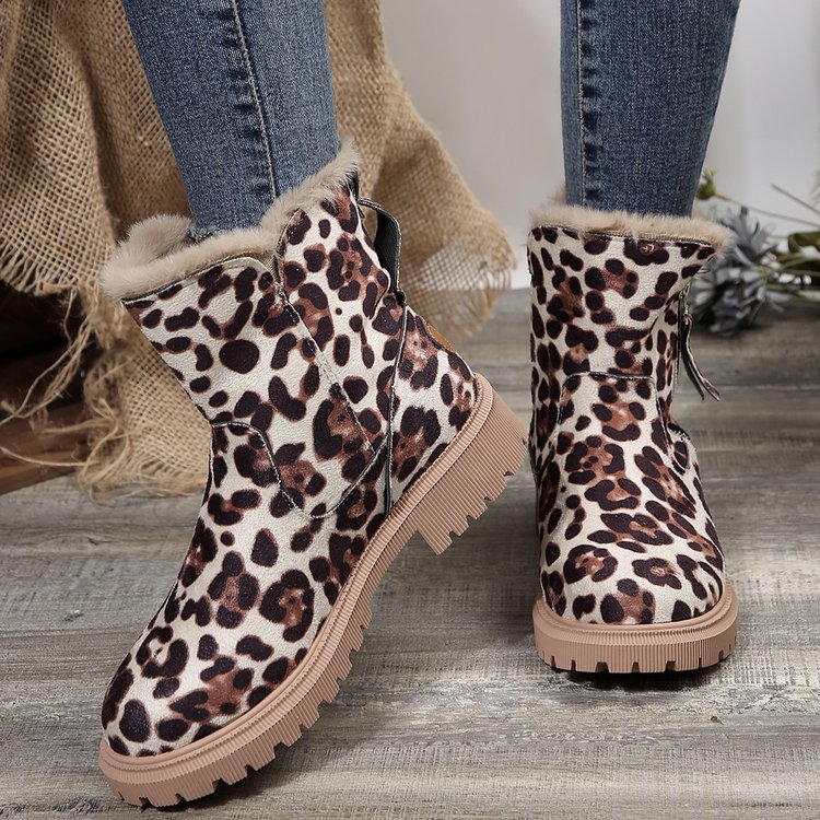 Big size snow boots women's new autumn and winter leopard print tube plus cashmere warm cotton boots_voghion.com