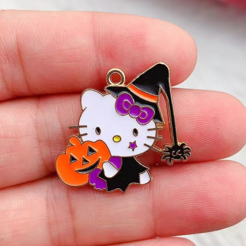 ハロウィン KT 猫 DIY ジュエリーアクセサリー悪魔ゴーストケイティ合金オイルドリップバッグ装飾ネックレスペンダント|undefined