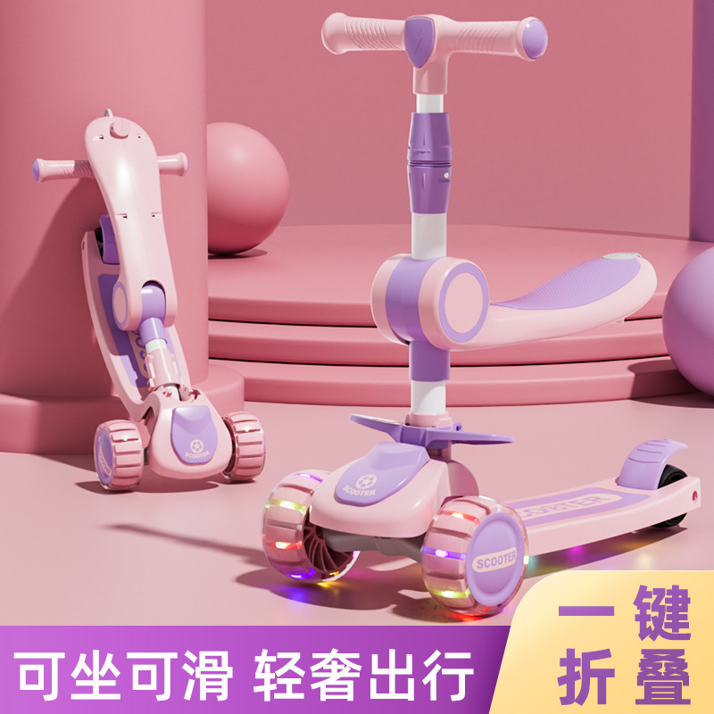 Children's Scooter for Ages 1-3-6-10, Three-In-One Ride-On Scooter for Boys, Widened Footboard, Can Sit and Ride