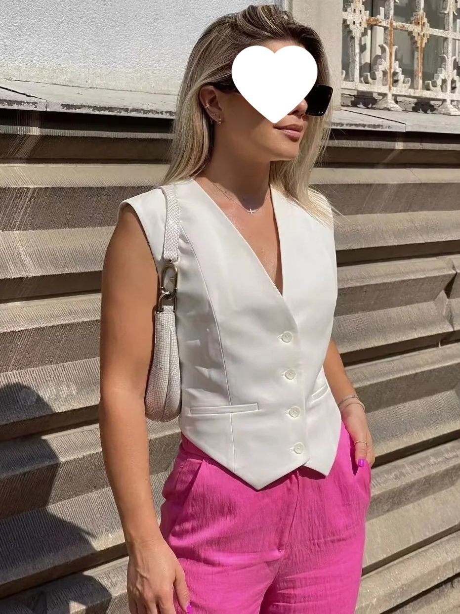 15 Colors Cross-Border Y2K2024 Summer European and American Casual Slim Vest Sleeveless Vest Short Top Women A19531