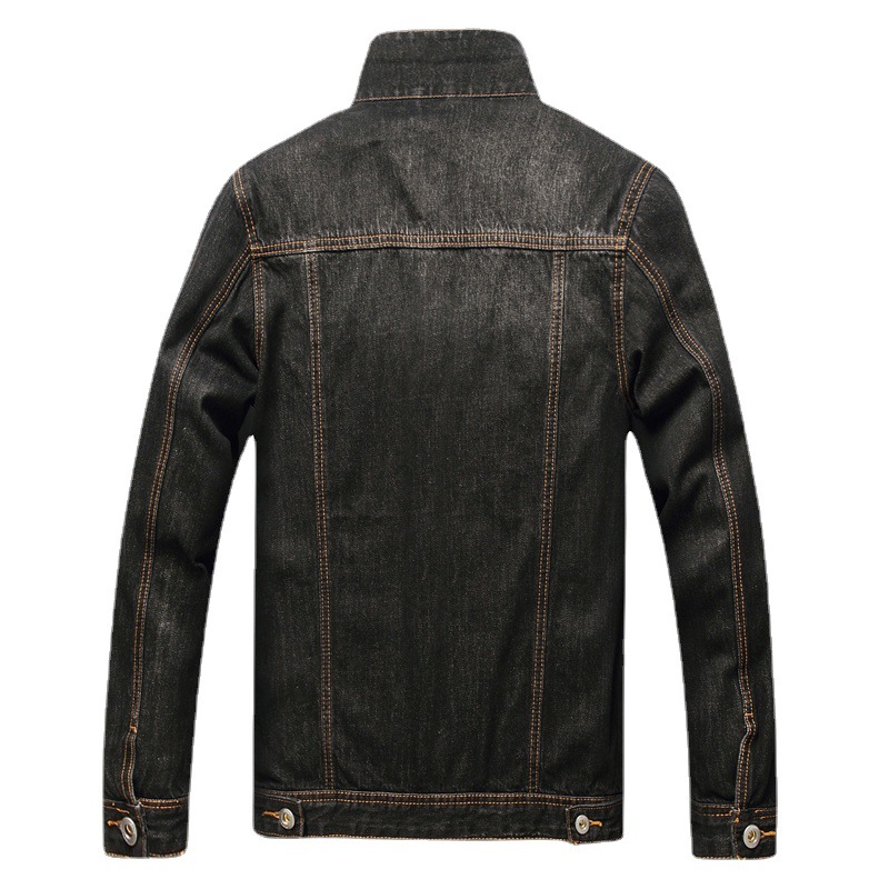 Veste noire déchirée avec poche sur la couture latérale, veste en jean ample à simple boutonnage en coton pour jeunes hommes_voghion.com