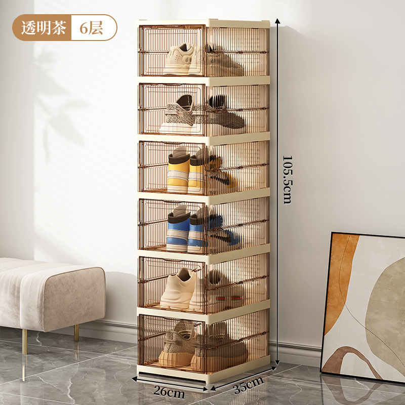 Caja de zapatos multicapa a prueba de polvo transparente y plegable para el gabinete de zapatos de almacenamiento doméstico interior