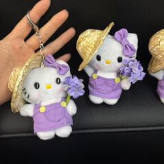 三丽鸥草帽系列薰衣草紫色粉色HelloKitty猫毛绒玩偶公仔挂件批发