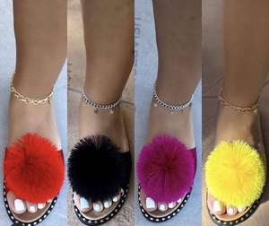 cute lady sandals hairball flat slippers clip feet