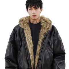 座山彫刻アメリカ高級感ジャケット綿服男性冬にベルベットを厚くして両面に毛皮の一体コートを着て男性潮
