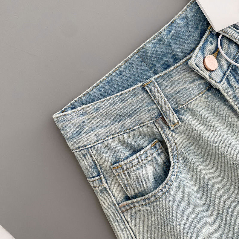 New pink leather brand jeans for women, summer and autumn, high-waisted, petite, loose and versatile, wide-leg casual straight floor-length pants pic 10