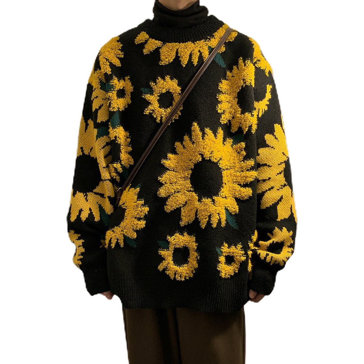 Explosiones transfronterizas de tamaño europeo de girasol flocado camiseta de punto suéter masculino estereoscópico chaqueta de invierno de otoño fábrica de moda al por mayor