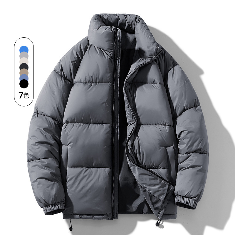 Abrigo de algodón acolchado abrigo de los hombres abrigo de invierno dobladillo ajustable abrigo de algodón acolchado estilo coreano suelto color sólido collar de pie engrosada chaqueta juvenil abrigo de algodón acolchado