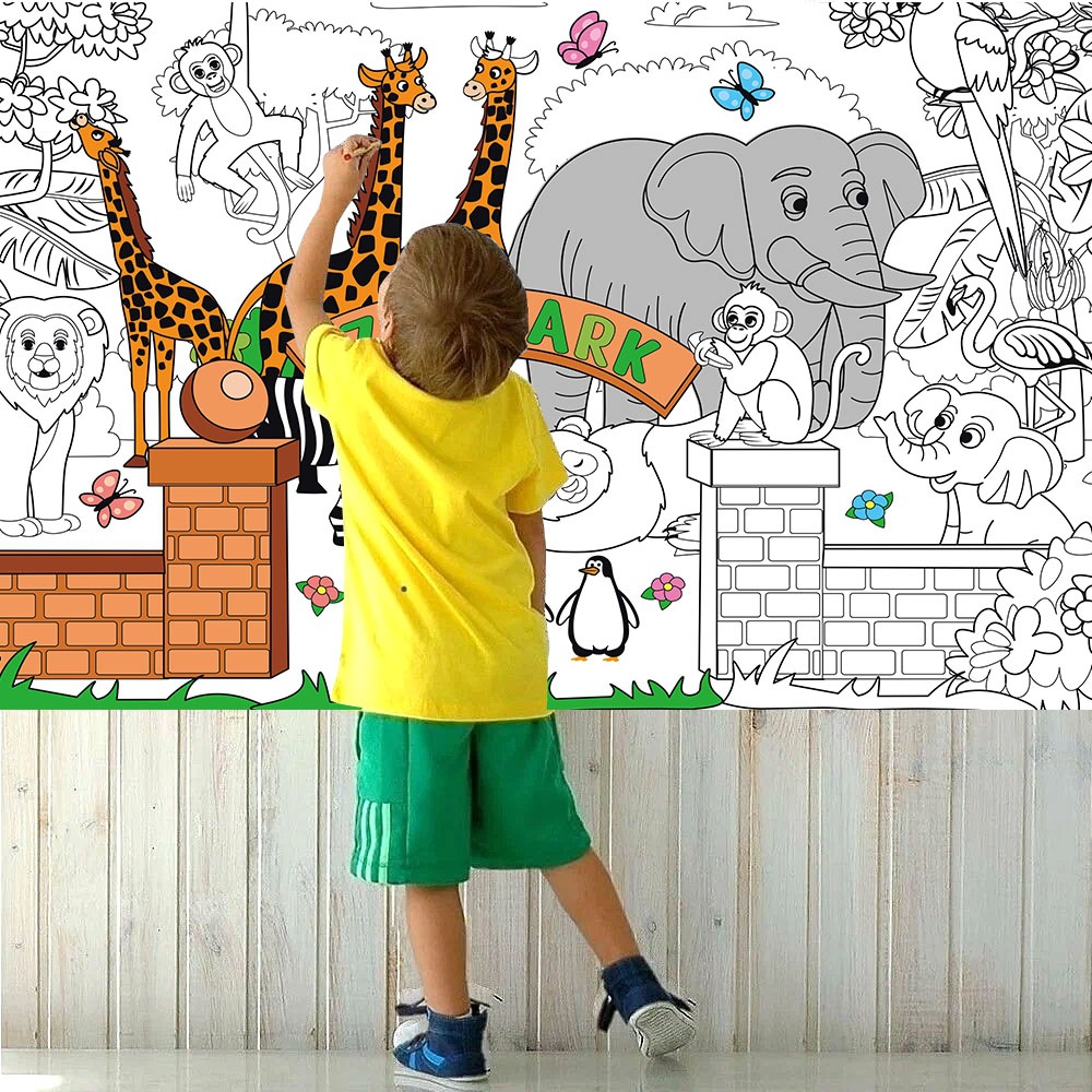 La tela de pintura para bebés de jardín de infantes no está sucia, la pared se puede pegar a la pared para colorear, pintura, papel de dibujo, pintura larga, rollo de graffiti para niños