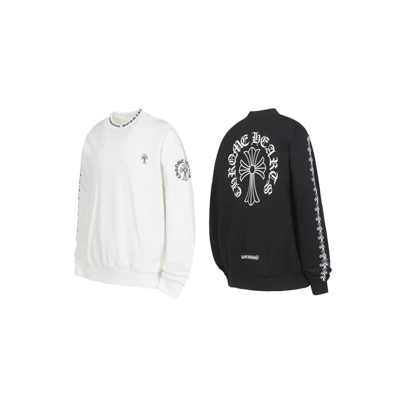 Chrome Hearts Horseshoe Cross Pattern Collar with Sanskrit Letter Print Long-Sleeve Crew Neck Sweatshirt