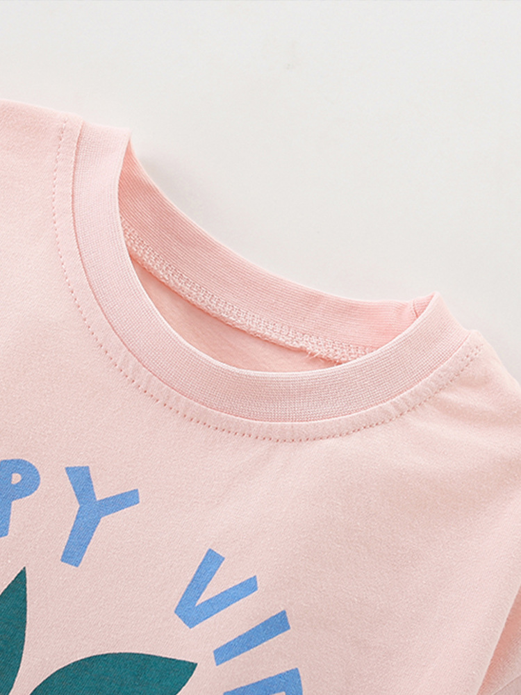 Traje de niña malwee transfronterizo verano nuevo estilo europeo y americano niños pequeños y medianos cuello redondo manga corta cintura elástica jeans casuales