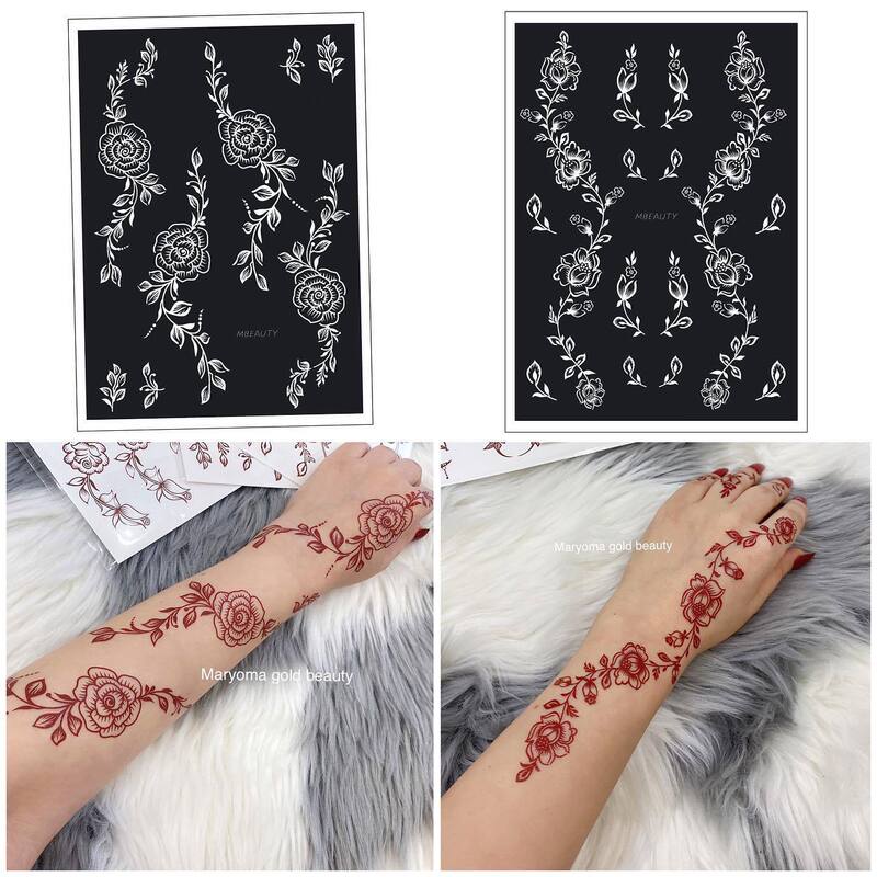 Henna New Tattoo Sticker Brown Lace Waterproof Lasting Tattoo Sticker Fashion Waterproof Women's Temporary Sticky Tattoo