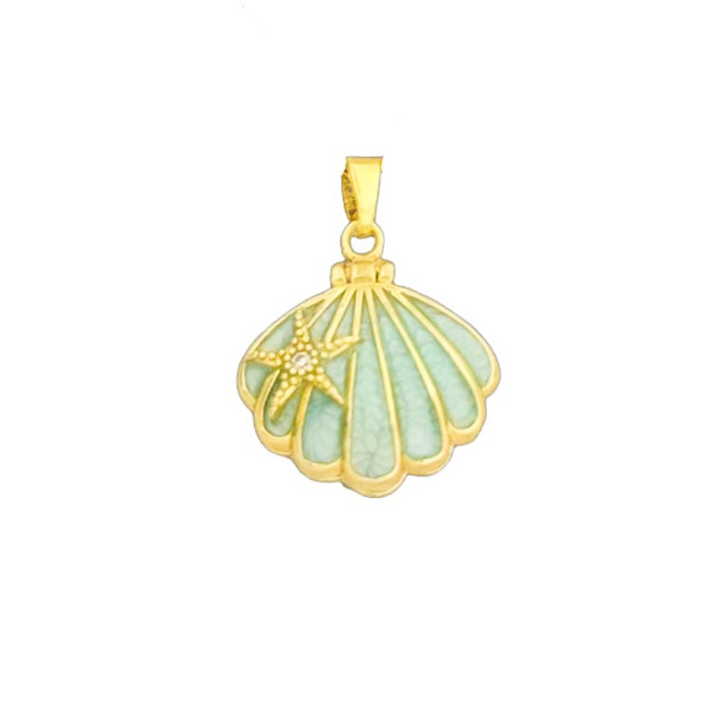 XL5042 Shell Starfish Photo Holder Pendant Gold Lake Blue