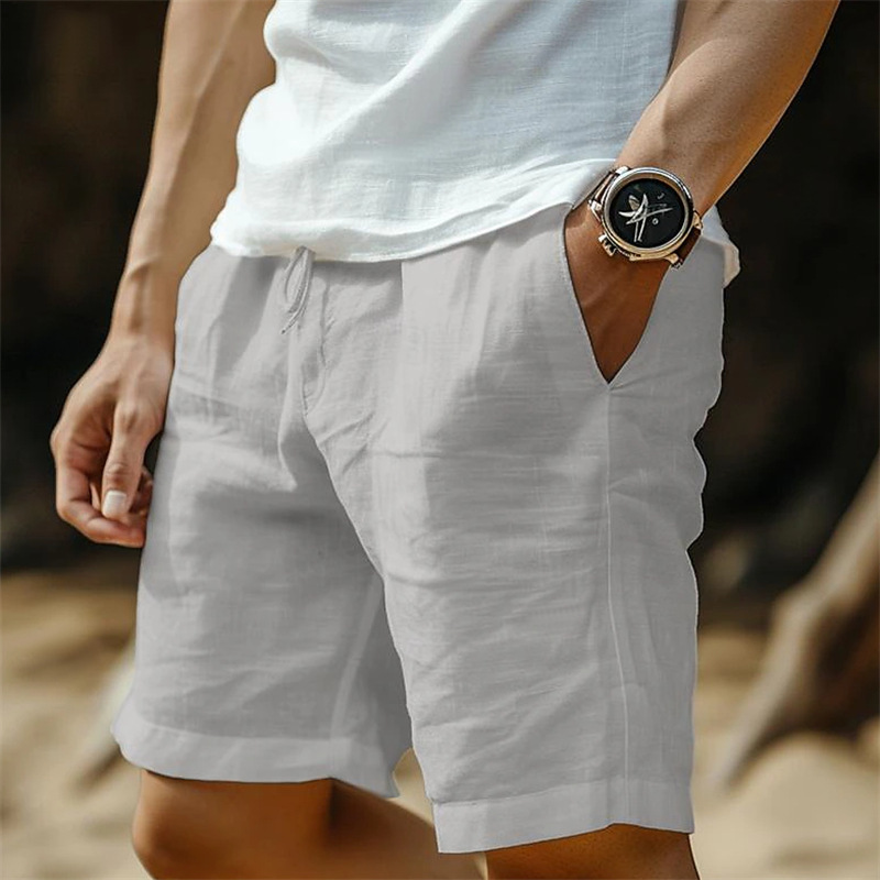 Short pour homme, taille élastique, cordon de serrage, coupe droite, couleur unie, respirant, pour la plage, cinq points, décontracté_voghion.com