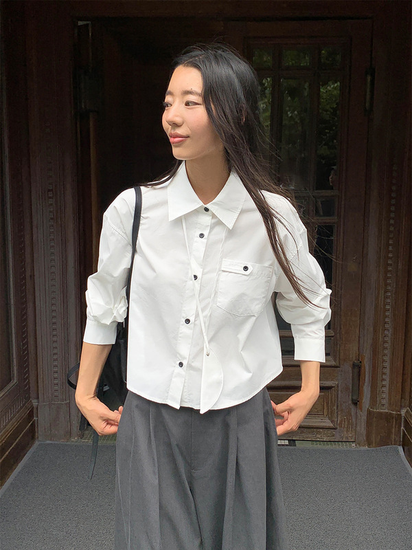 【清仓不退不换】MOXI十三行女装韩系设计感小众短款女式衬衫衬衣|undefined