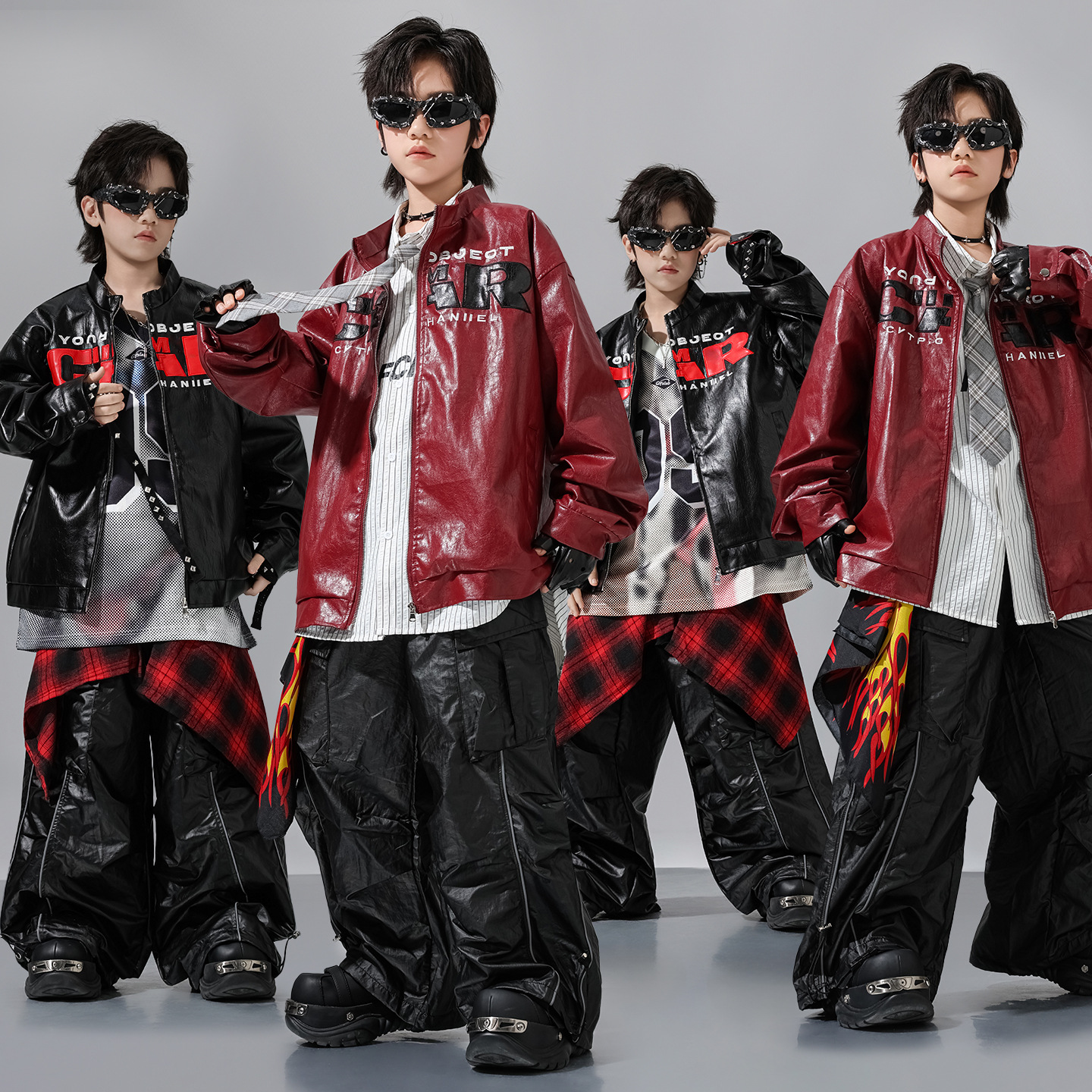 Street Dance Trendy Clothing Kidsren's Hip-Hop Performance Clothing Boys Hip-Hop Trendy Cool Leather Suit Girls Jazz Trendy Brand Jacket