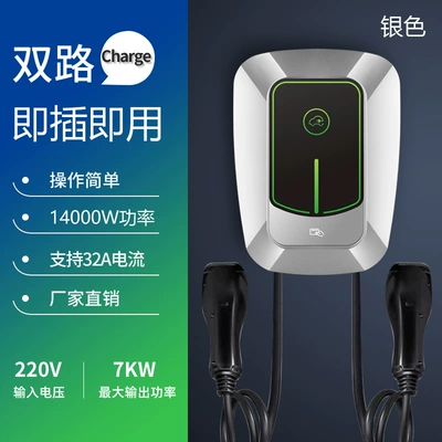 Commercial 4G network APP scan code sharing 7KW AC charging pile community parking space 7-hole charging gun car (Elektrikli avtomobil şarj cihazları) - 14kw-double-gun-plug-and-play-silver