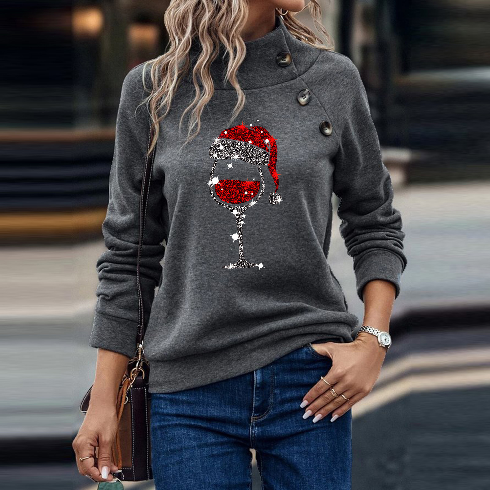 Title 5, Maglione natalizio da donna con girocollo, bott...