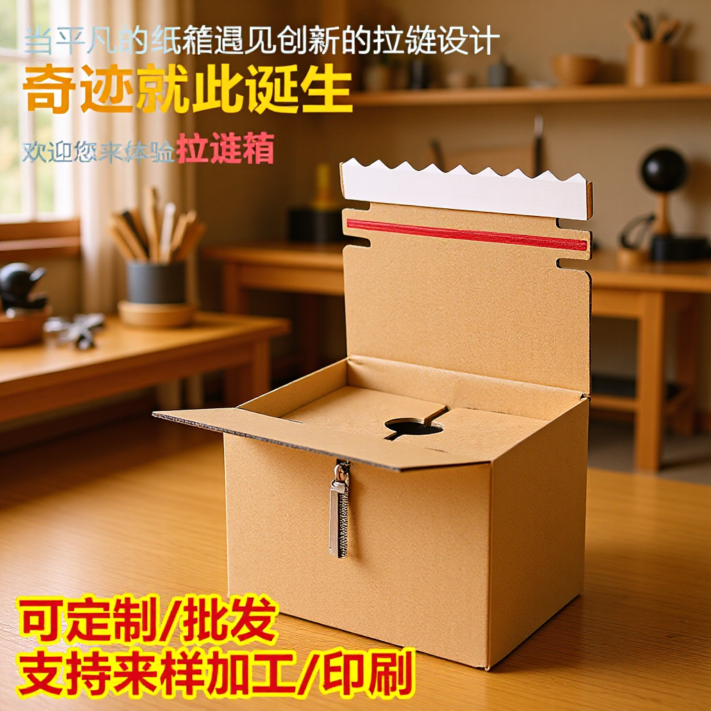 工厂批发加工免胶带撕拉瓦楞纸箱三层五层特硬拉链箱收纳可撕拉