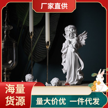 C4WB批发【】欧式复古白色天使装饰品雕塑石膏人物家居摆设雕像小