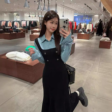 2025年大码女装假两件连衣裙秋季胖MM新款高级感拼接显瘦气质长裙