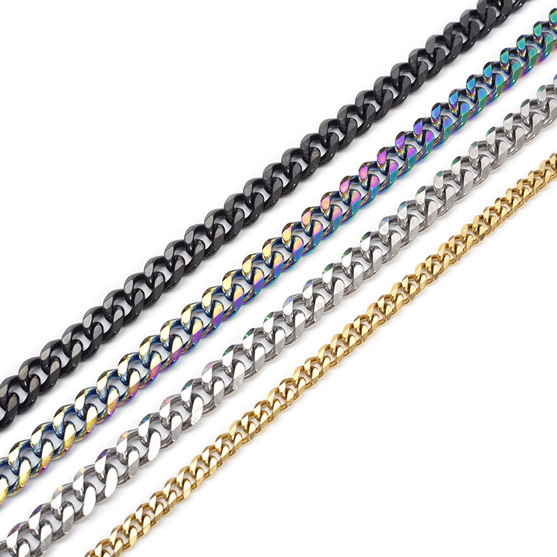 6-sided polished colorful titanium necklace men, punk rock hip-hop neck for women, stainless steel quenched Cuban chain_voghion.com