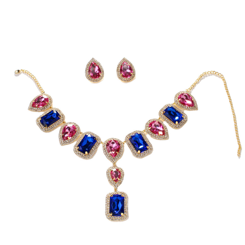 AliExpress Fashion Juego de joyas geométricas Cadena de clavícula de sentido avanzado Pendientes de gota de agua Accesorios Jewelry Set femenino