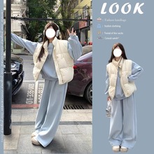 冬季一整套穿搭女卫衣保暖加厚棉服马甲外套百搭休闲裤三件套装潮