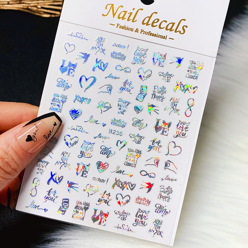 INS style love graffiti nail stickers cross-border e-commerce Valentine's Day heart-shaped letter nail decoration accessories wholesale