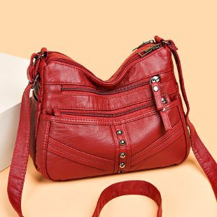 Nueva bolsa de mensajero de cuero suave de alta calidad para mujer transfronteriza nueva bolsa de hombro de cuero retro con bolsillo grande y múltiples compartimentos