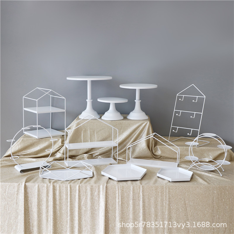 Estante de té de la tarde europeo blanco hierro forjado decoración mesa de postres comida fría pausa de té estante de exhibición bandeja de pastel